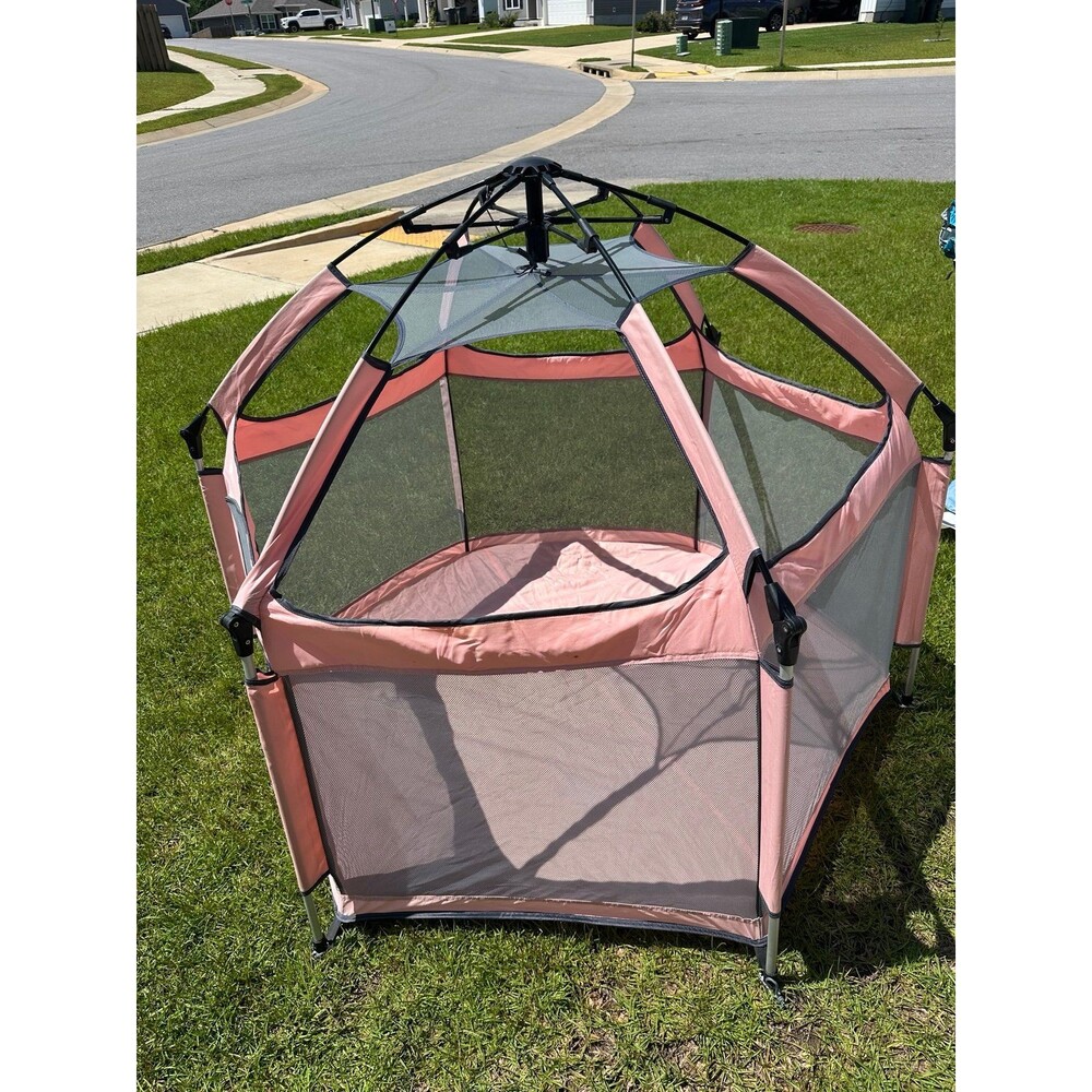 The California beach co pink tent with mattress